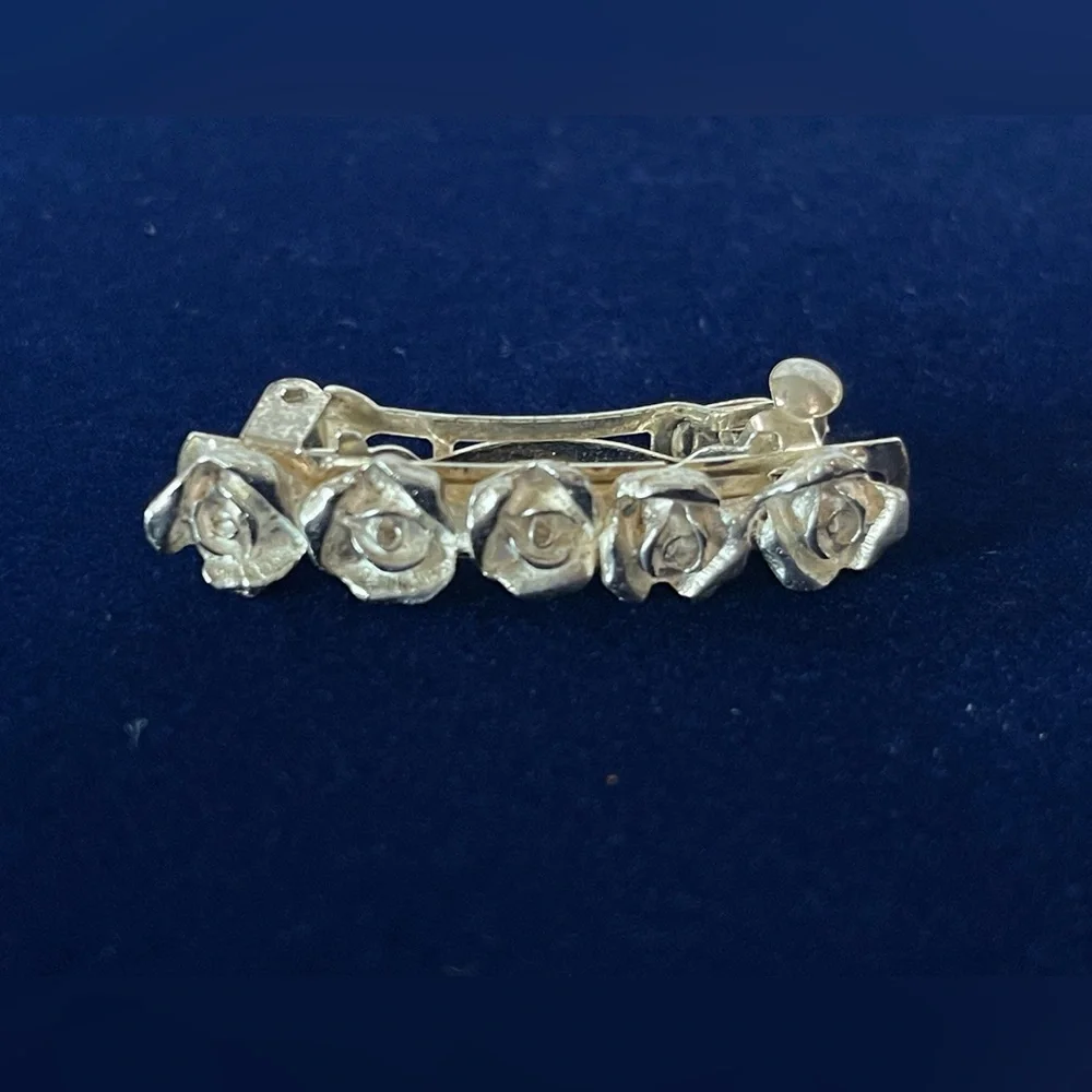 Vintage sterling silver rose, hair clip, wedding veil clip